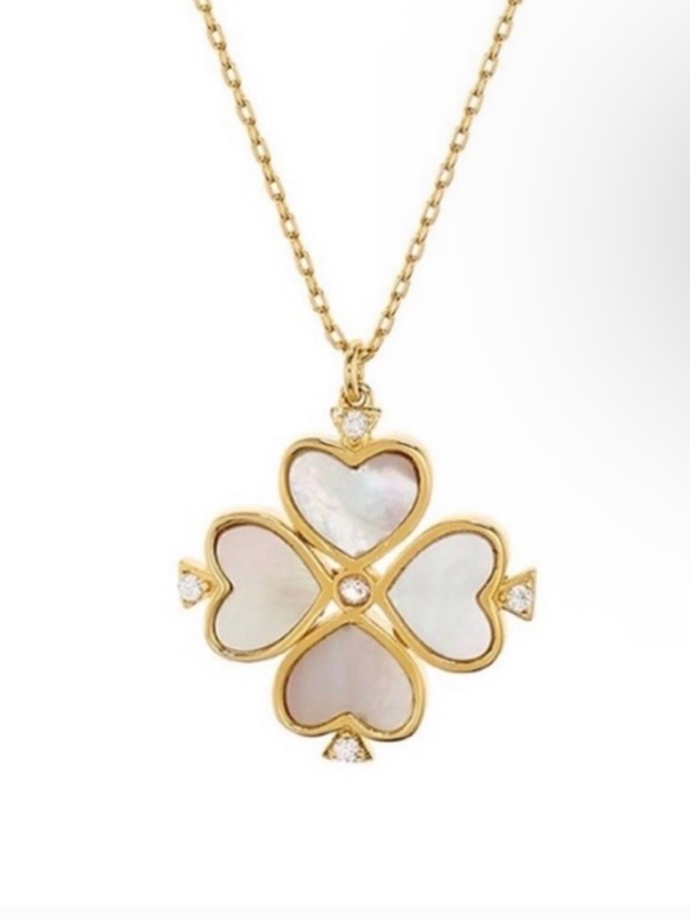 NWT Kate Spade Gold Tone Mother-of-Pearl Heart Clover Pendant Necklace